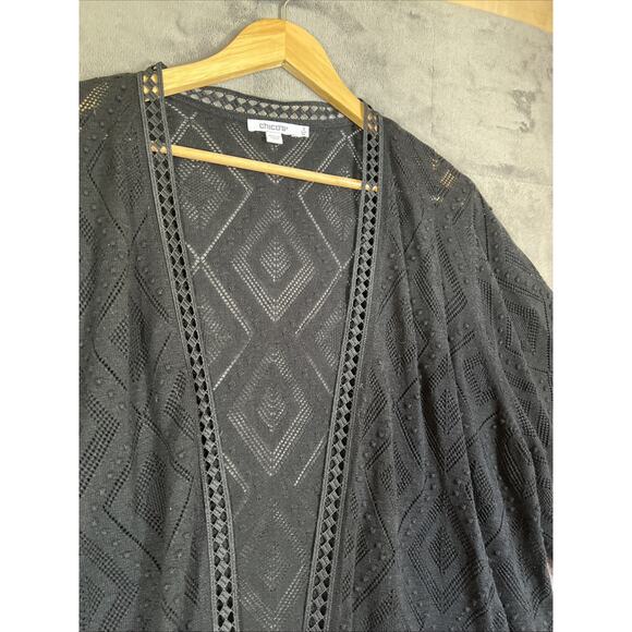 Chico's Cardigan Women's XL Black Open Crochet Lace Lightweight Sheer - Picture 4 of 11